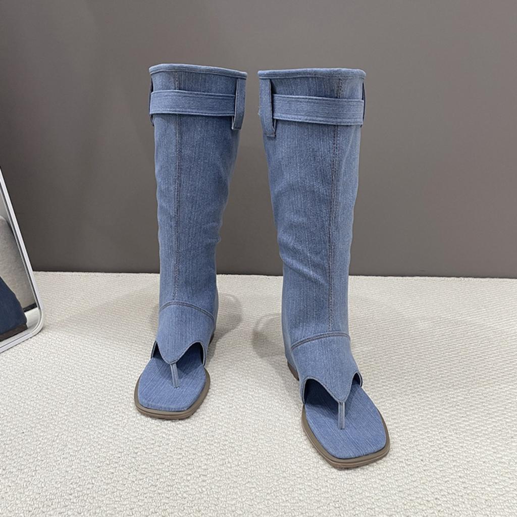 Fashion, Square Toe Shoes, Pinch Toe, Cool Boots, Women's Shoes, Summer New Styles, Spicy Girls, Denim Boots, Flat Shoes, Stacking Boots