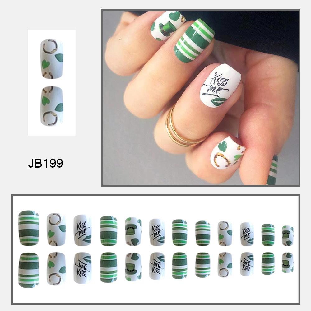 

24 шт. Накладные ногти Короткие квадратные ногти Наклейки для ногтей St. Patrick Elements Lips Gold Ring Top Hat Love Stripes Носимые ногти Съемные