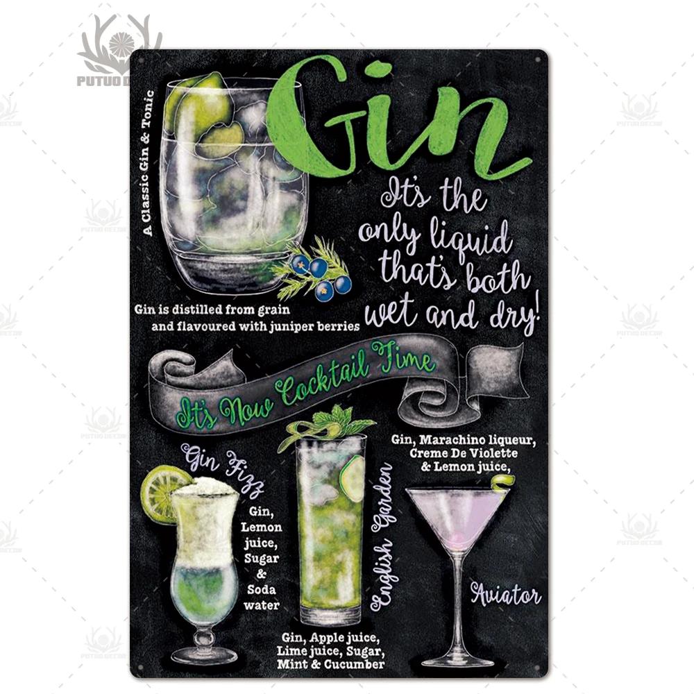 Putuo Decor Tin Signs Plaque Metal Vintage Cocktail Metal Sign Wall Decor for Man Cave Bar Club Iron Painting Decorative Plate