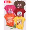 Five-piece set Elegant short-sleeved shirt for women Sunset Coast Print Round Neck Women's Short Sleeve Suitable for Spring and Summer Fashionable