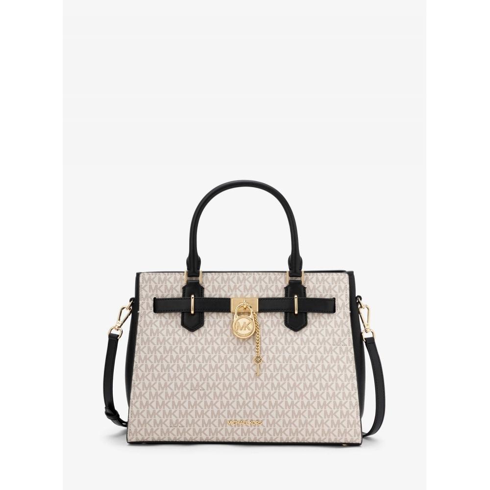 

Michael Kors Hamilton Satchel Medium Mk Signature 35f1ghms2b46 Vanilla Black F
