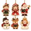 Wooden Christmas Hanging Plaques Set of 6 Vintage Santa and Snowman Wall Decorations with Twine