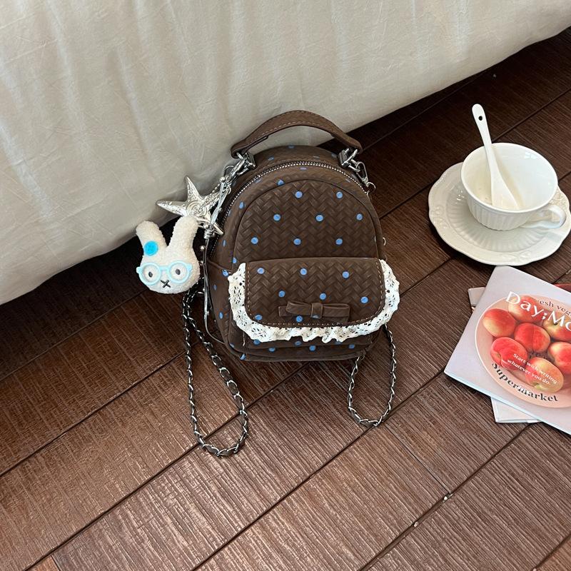 Schoolbag Korean niche polka dot chain backpack casual Korean ins personalized foreign style backpack tide mini portable schoolbag