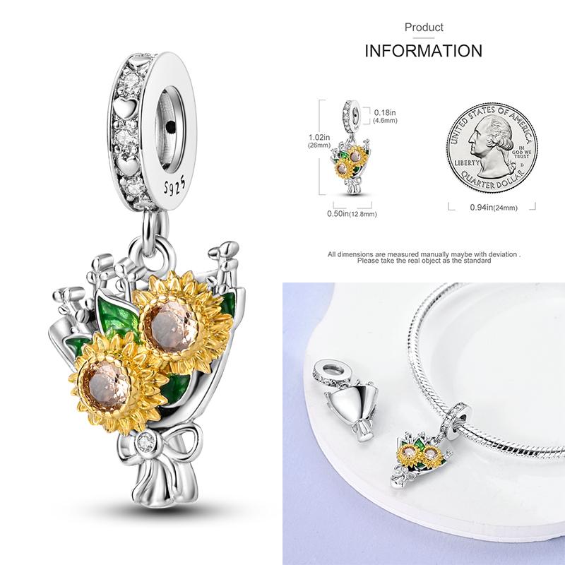 Copper Lavender Tulips Pansy Iris Charm Beads Colorful Flower Dangle Fit Original Bracelet Diy Jewelry Gift