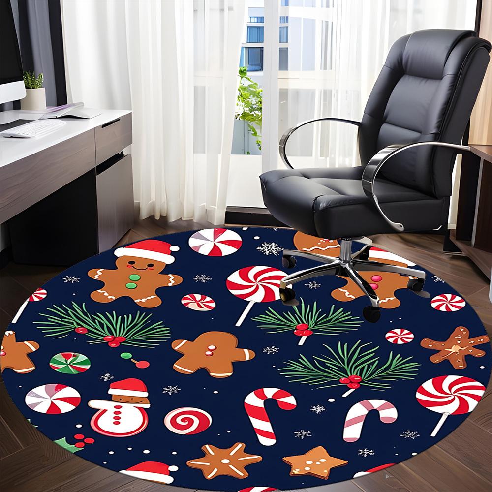 1pc Christmas Cookies Carpet for Office Non-Slip, Round Carpet, Soft & Comfortable, Carpet for Office, Lightweight Round Floor Mat