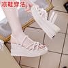 Summer new sandals women's small size slippers women's summer new one-word thick-soled two women wearing sandals