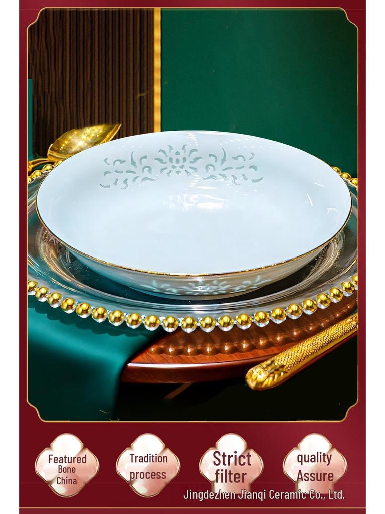 High-Temp Linglong Blue and White Porcelain Dinnerware Set: Elegant Underglaze Bowls & Plates