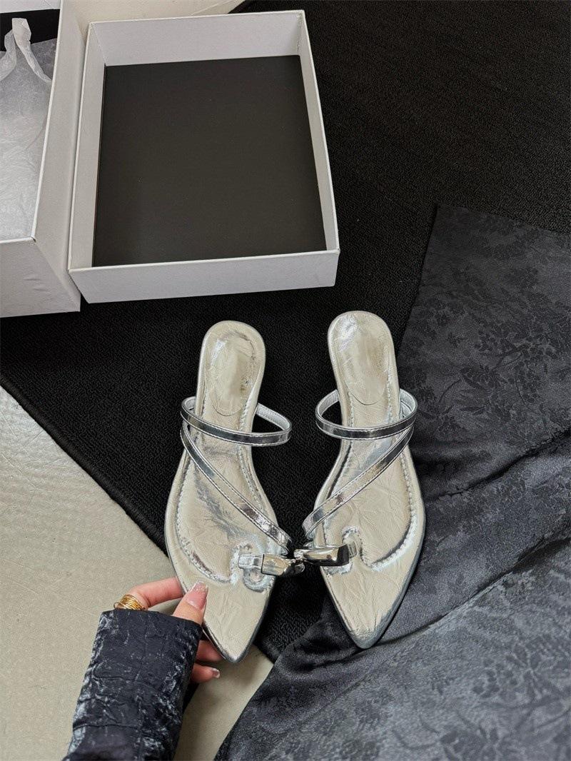 

Mezzanine slippers women s summer wear 2025 new fairy style metal high-end fashion slope heel pointed cool slippers 40