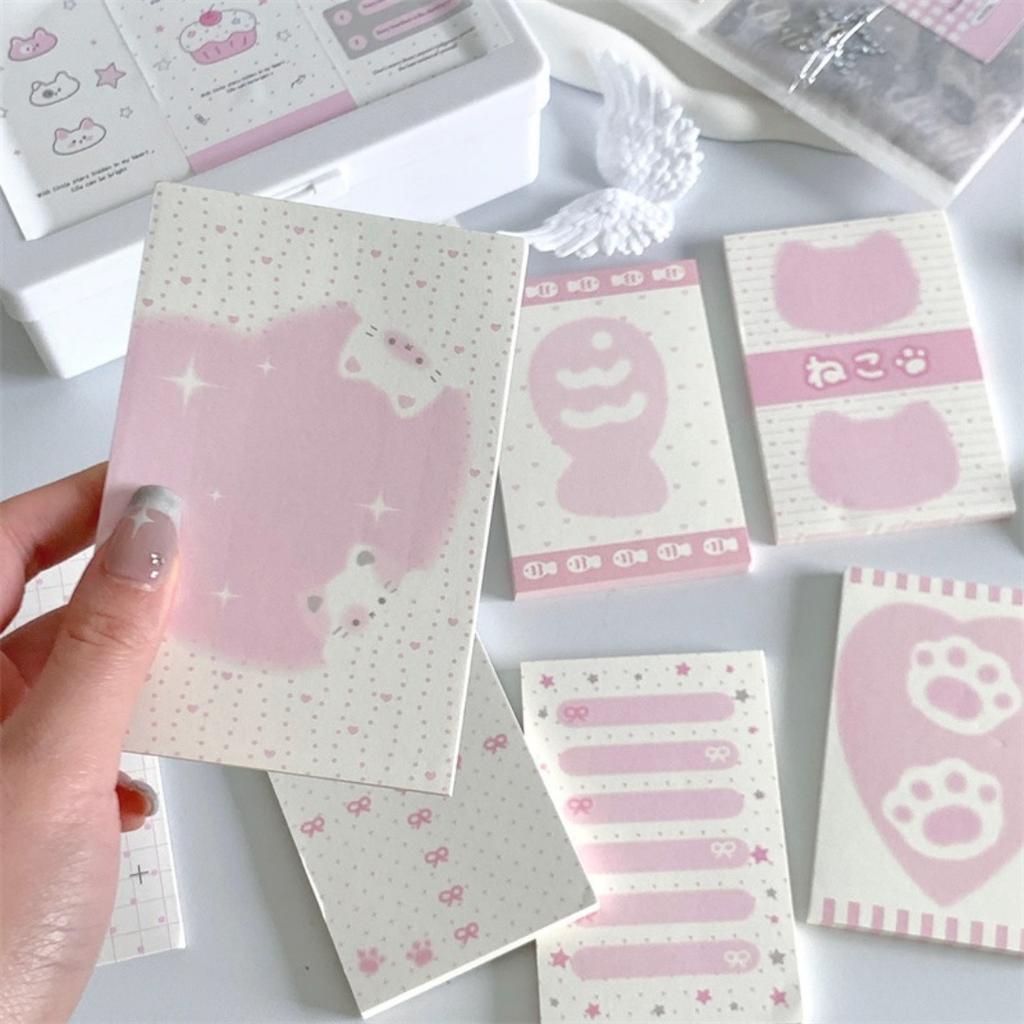 Kawaii Pink Cat Memo Pad 50 Sheets Cute Paw Print Sticky Notes A7 Size Notepad for Journaling Study Office School Stationery