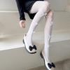 Women Hollow-Out Sheer Fishnet Pantyhose Japanese Style Sweet Bowknot JK Floral Lace Patterned Leggings Mesh Tights