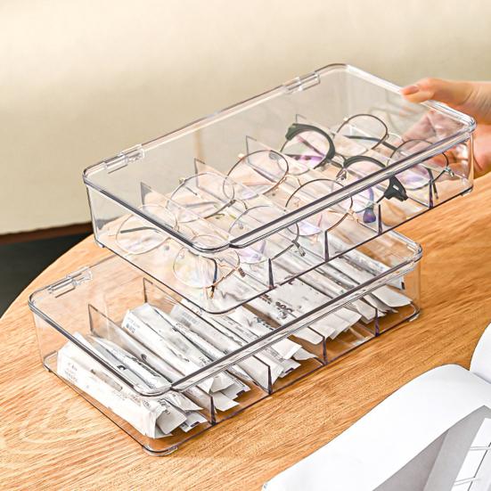 5 Compartments Glasses Storage Design Dustproof Eyewear Small Items Organizer Sunglasses Box Transparent Desktop Storage Box