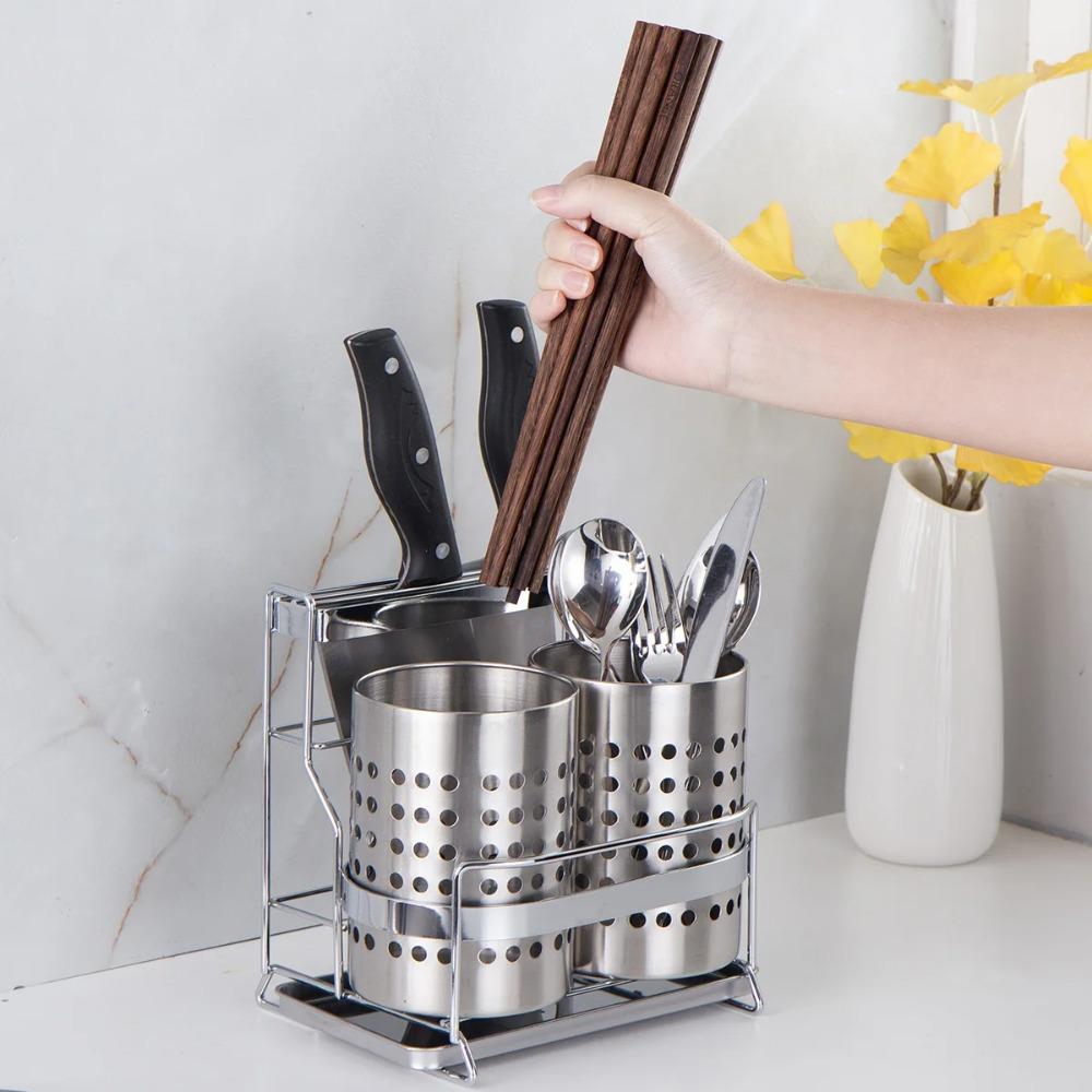 Well-ventilated Cutlery Holder Drain Cutlery Basket Practical Stainless Steel Cutlery Rack  Spoon