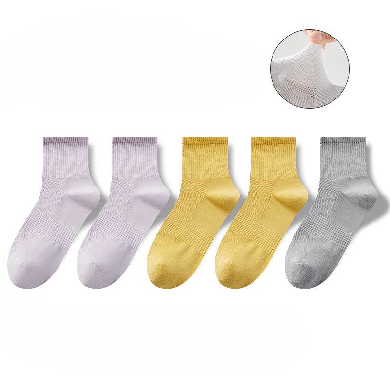 5 Pairs of Women's Spring and Summer Thin Cotton Pure Color Sweat Absorbent Tube Socks