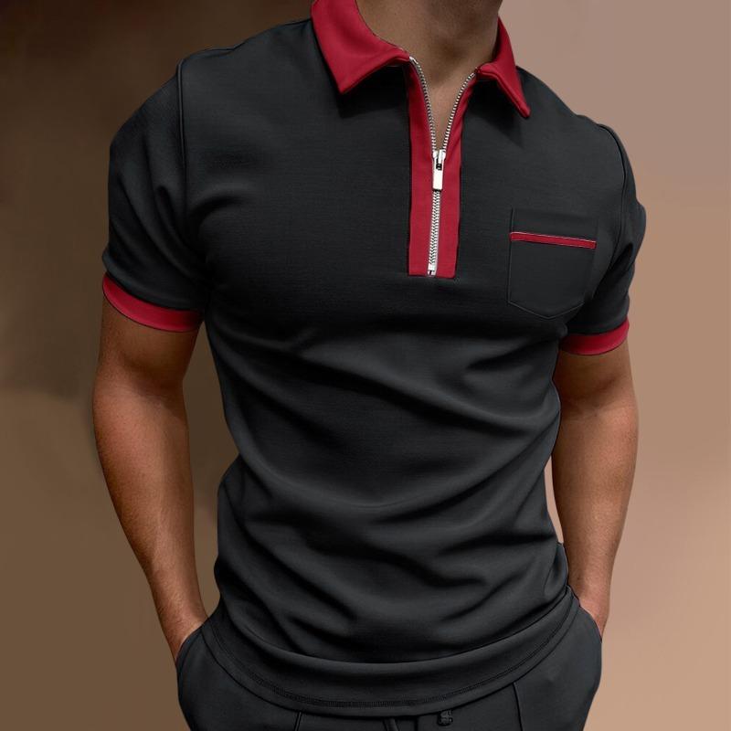 Neues Sommer-Herren-T-Shirt mit Kragen, schmal geschnitten, Tasche, modisch, vielseitig