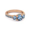 London Blue Topaz Three- 925Stone Halo Pave Band Ring - 925 Sterling Silver Rose Gold Vermeil