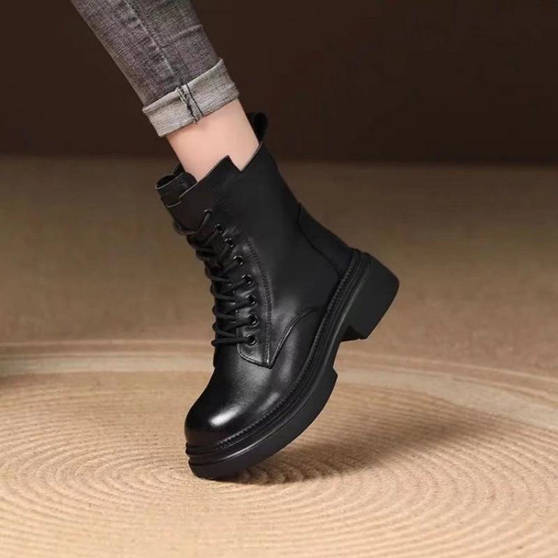 Thick Sole Vintage Boots Side Zipper Leather Short Boots Fashion Versatile Women Shoes