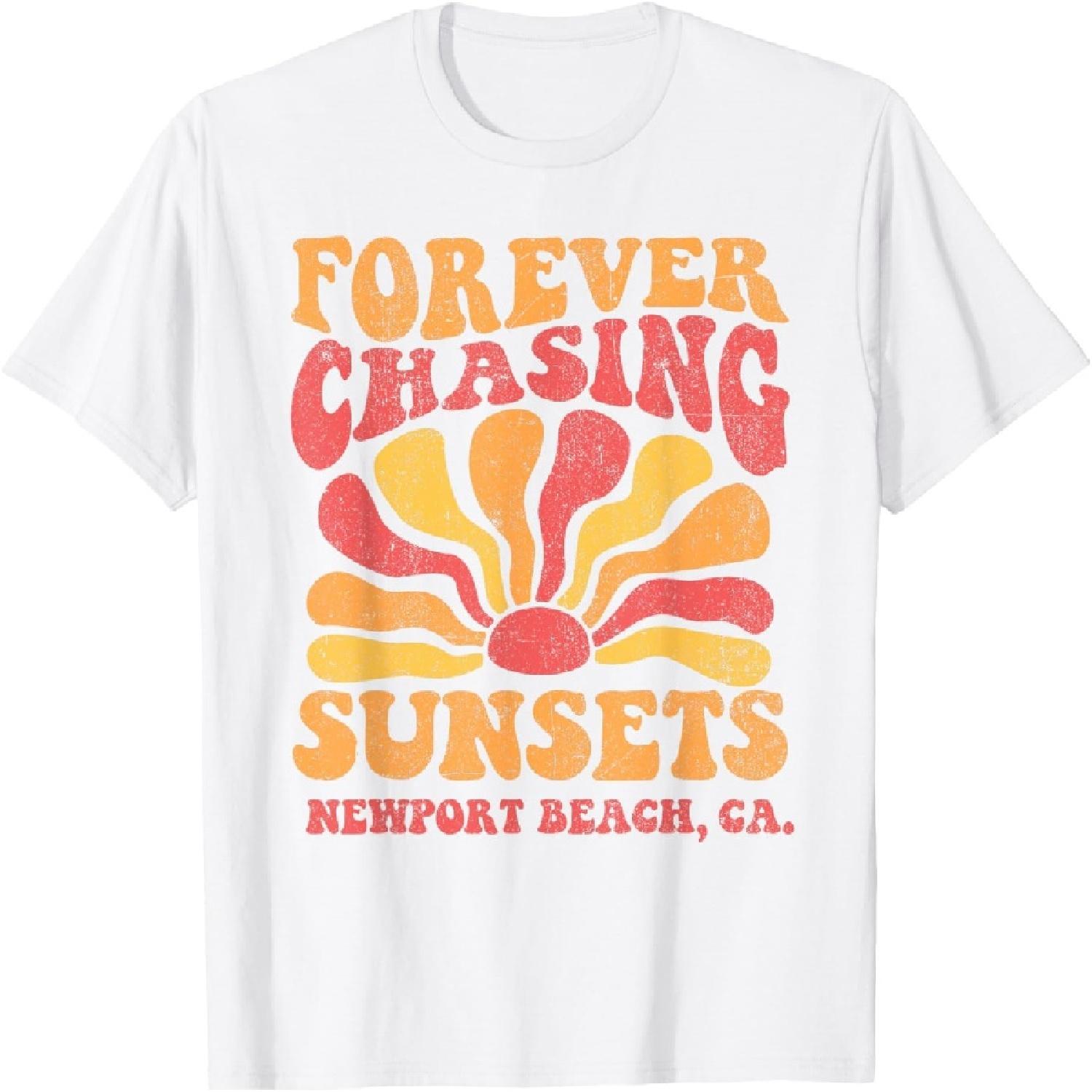 Forever Chasing Sunsets Newport Beach California 70s Retro T-Shirt S