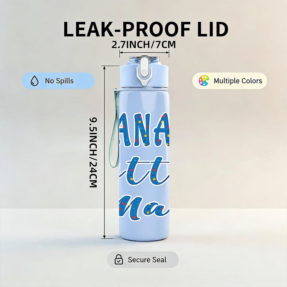 1PC Nana's Little Man Script Text 750ml Color Plastic Water Bottle Leakproof Flip Straw Lid For Sports Office Home Use