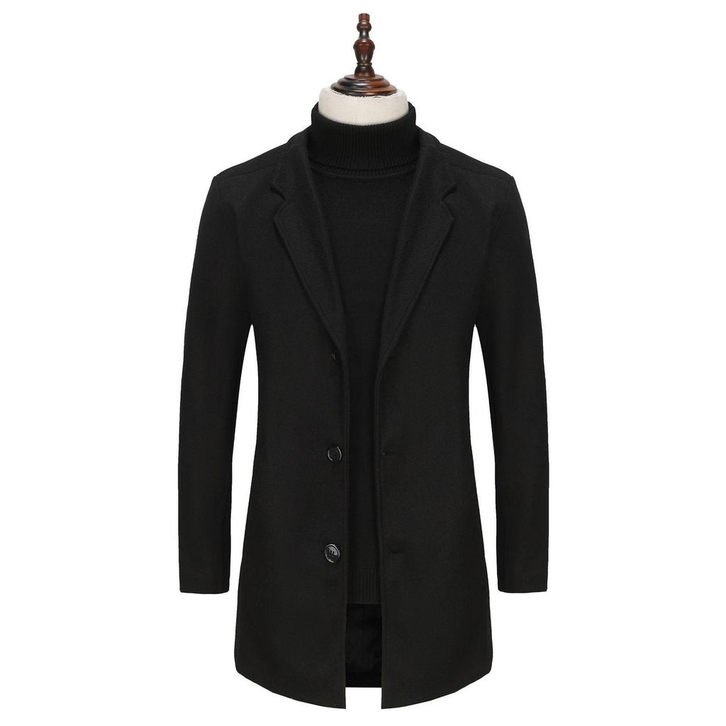 European Size Men's Spring/Fall Slim Fit Woolen Coat - Solid Color Youth Suit
