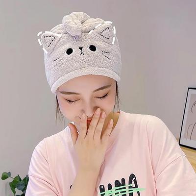Gorro de pelo de gato, toalla de pelo de coral, para cabello largo, de secado rápido, toalla de baño, absorbente de agua fuerte, para mujer