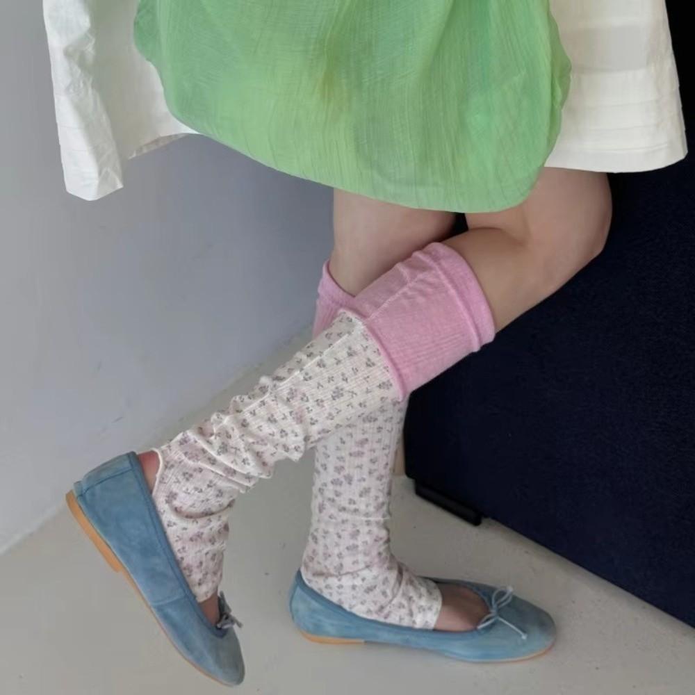 Thin Floral Leg Warmers Floral Pattern Mid Calf Socks New Floral Leg Socks Women Daily Wear