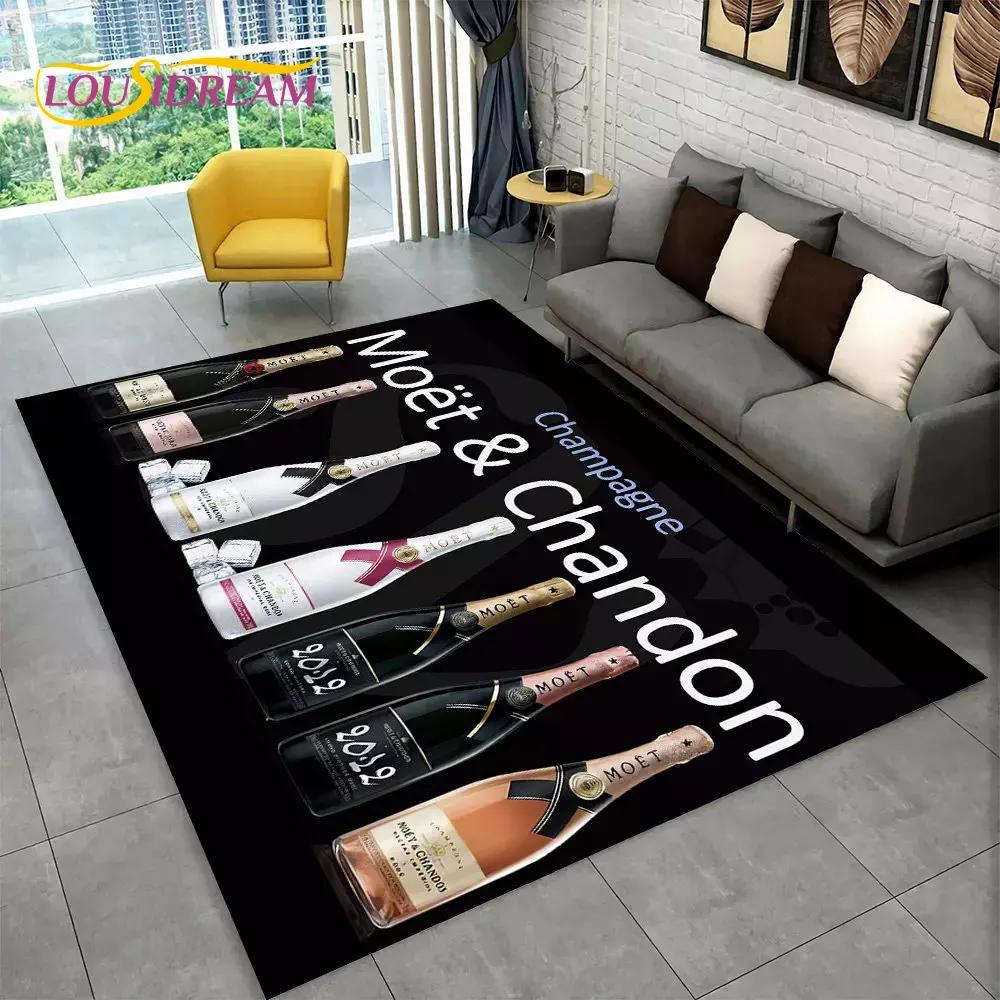 C-Champagne M-Moet & C-Chandon Teppich für Schlafzimmer Wohnzimmer Zuhause Sofa Dekoration, Kinderspiel Große Dekoration Bodenmatte Geschenk