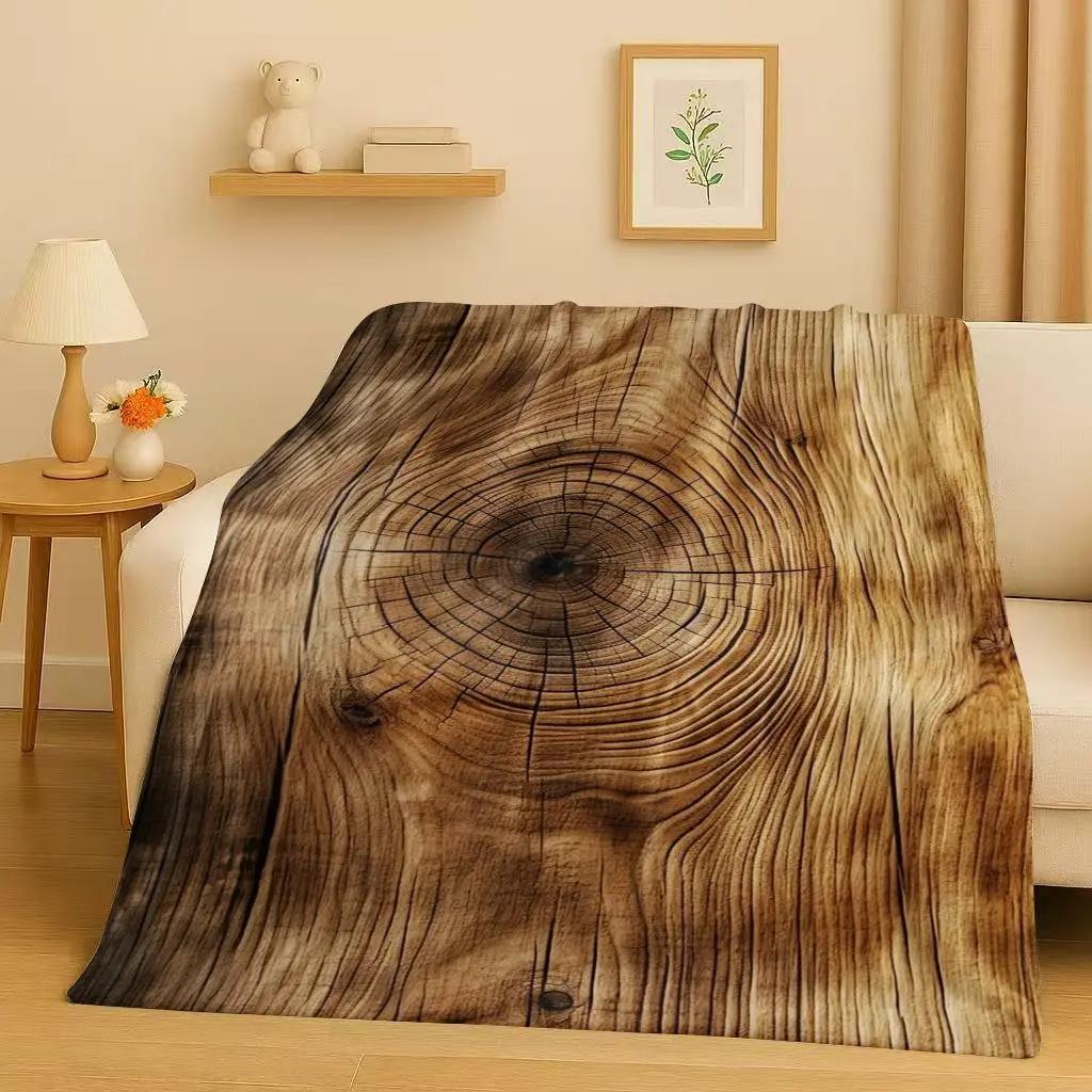 HD Retro Wood Grain Tree Growth Ring Brown Gray Flannel Blanket,Ultra Soft Plush Throw for Home Bedroom Bed Sofa Cover Gift Kid