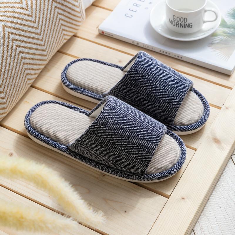 Cotton and linen slippers women's summer home household linen indoor home couple non-slip four seasons spring and autumn men's floor slippers