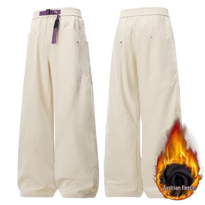 

Унисекс быстросохнущие парашютные брюки на флисовой подкладке: Свободный крой, прямой силуэт в американском стиле для осенне-зимней верхней одежды. S