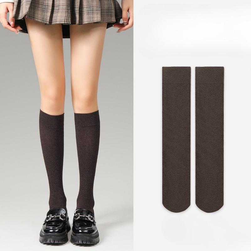 Chaussettes Longues pour Femmes Automne et Hiver Nouvelles Couleur Unie Montrent Jambes Longues Minces