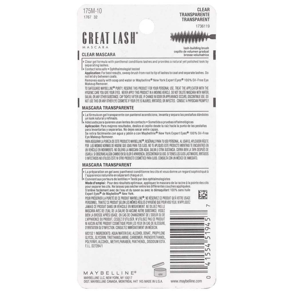 Maybelline, Great Lash, Mascara, Clear 110, 0.44fl oz (13ml)