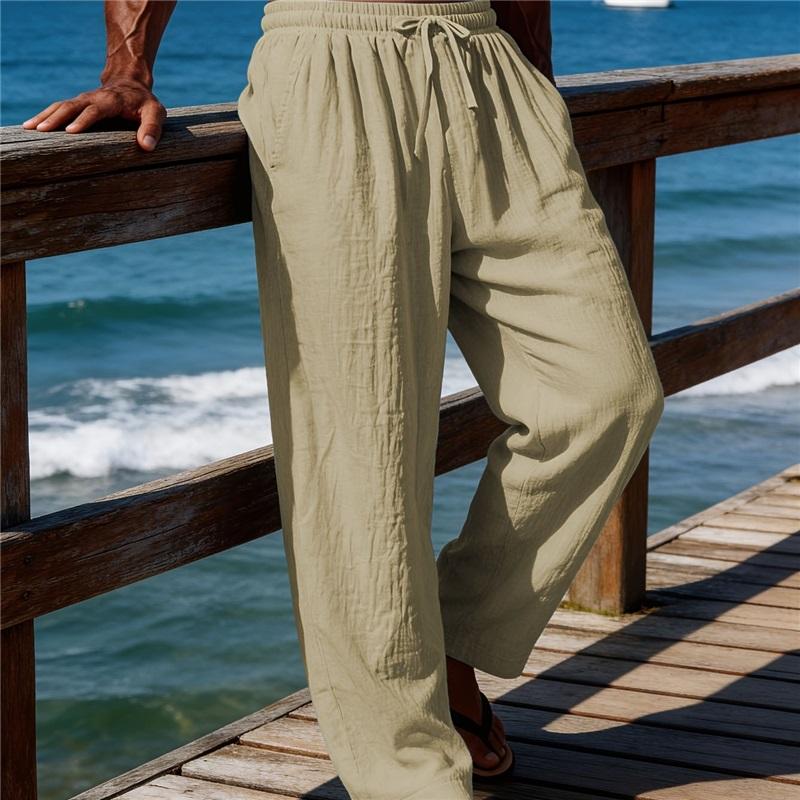 Men's Loose Jogging Pants, Woven Linen Solid Straight Leg Pants