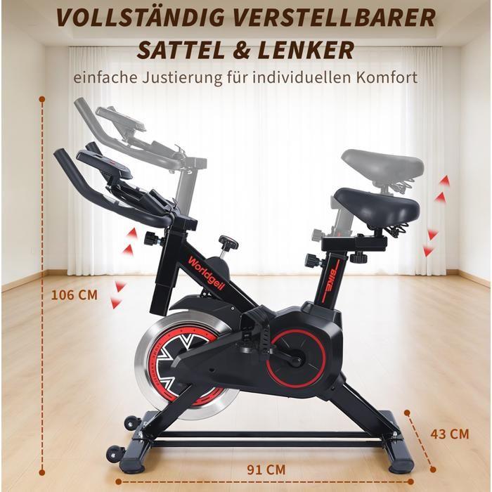 Vélo d'intérieur - NETTLIFE - Modèle standard - Résistance magnétique silencieuse - Selle et guidon réglables - Écran LCD