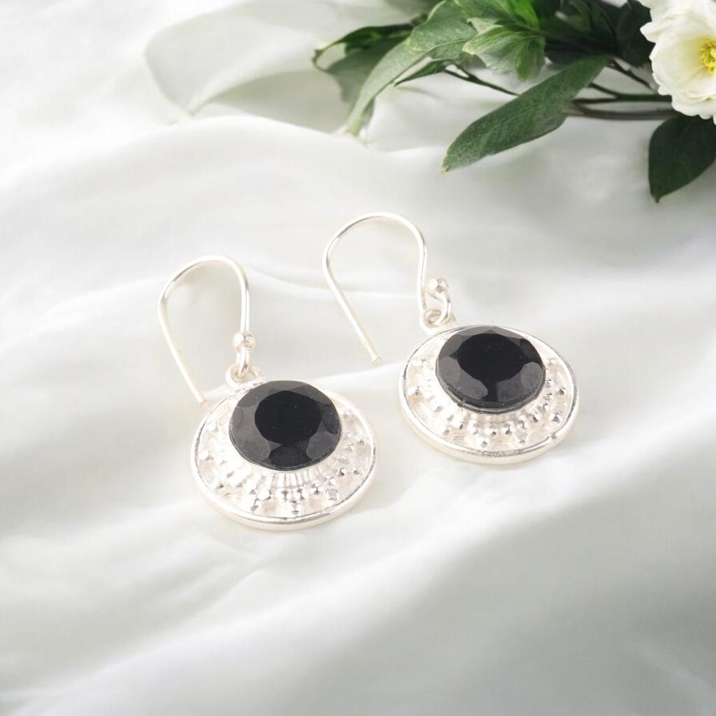 Rare Black Onyx 925 Sterling Silver Earrings, Handmade Jewelry For Women's 1.5" EE-153-18