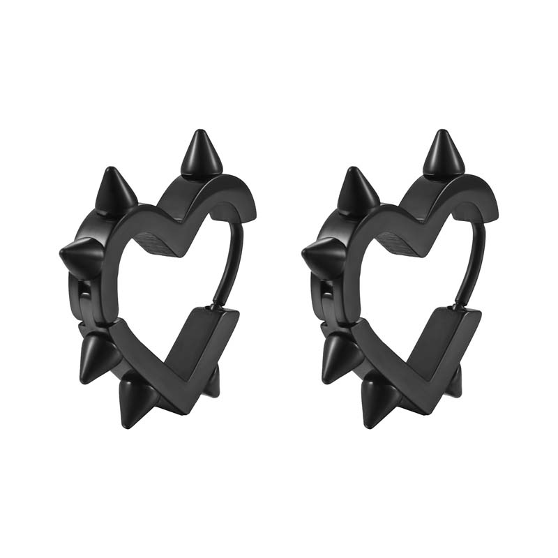 Stainless Steel Silver Color Spike Rivet Heart Hoop Earrings For Women Men Punk Metal Geometric Piercing Ear Buckle Jewelry