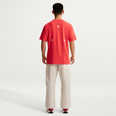 Nike ACG T Shirts Men's Light Red Crew Neck Moderate Straight Fit