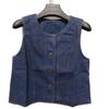 All Match Vintage Denim Vests Blue Cropped Sleeveless Jacket Simple Button-up Short Coats  Ladies