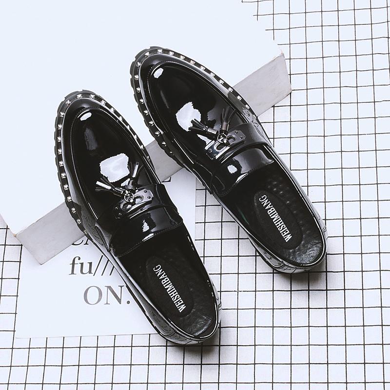 Fashion British design mens casual wedding party formal dress patent leather shoes summer oxfords shoe black white tassels loafers male