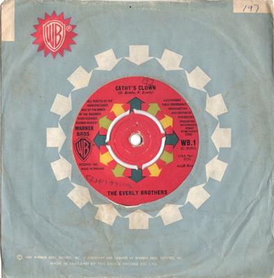 7inch Record EVERLY BROTHERS - Cathy's Clown WB1 Warner Bros. Re 1960 UK Rock Used