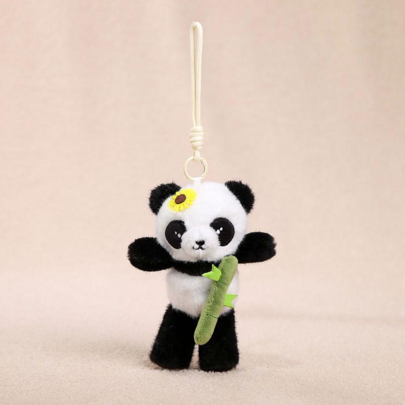 Plyšový přívěsek na klíče Panda s dlouhýma nohama a detailem bambusu pro děti i dospělé