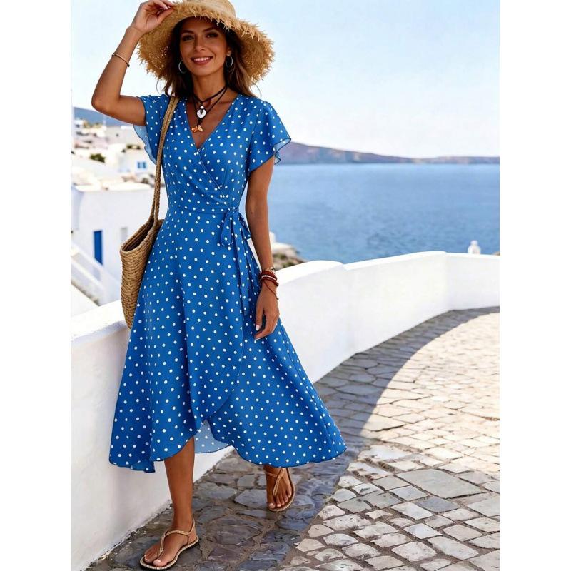 Europe, America 2026 summer new beach vacation irregular straps temperament polka dot dress