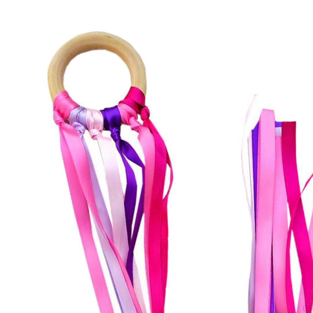 98cm Rainbow Ribbon Pram Toy Dancing Ring Hand Colorful with Wooden