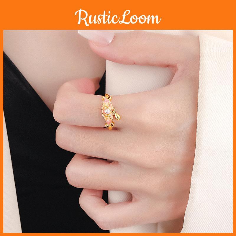 Peony Pink Fashionable Copper Ring Vintage Style Adjustable Open Floral Jewelry