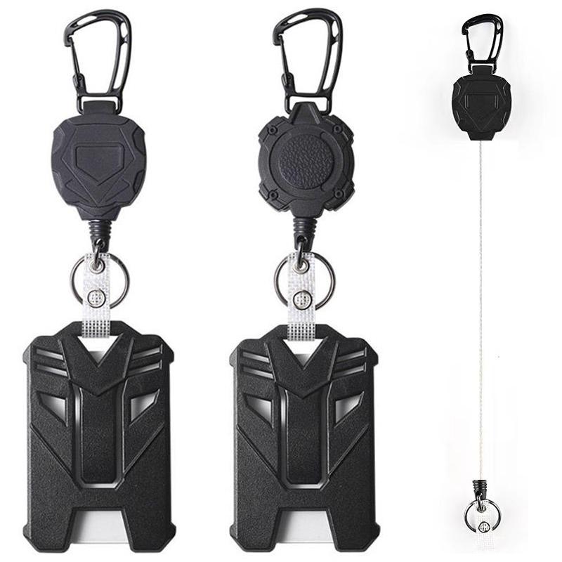 Capa Porta-Cartão Preto Unissex Case Criativo Resistente Chaveiro Retrátil Carretel de Crachá Clipes Corda de Fivela Fácil de Puxar Chaveiro Elástico
