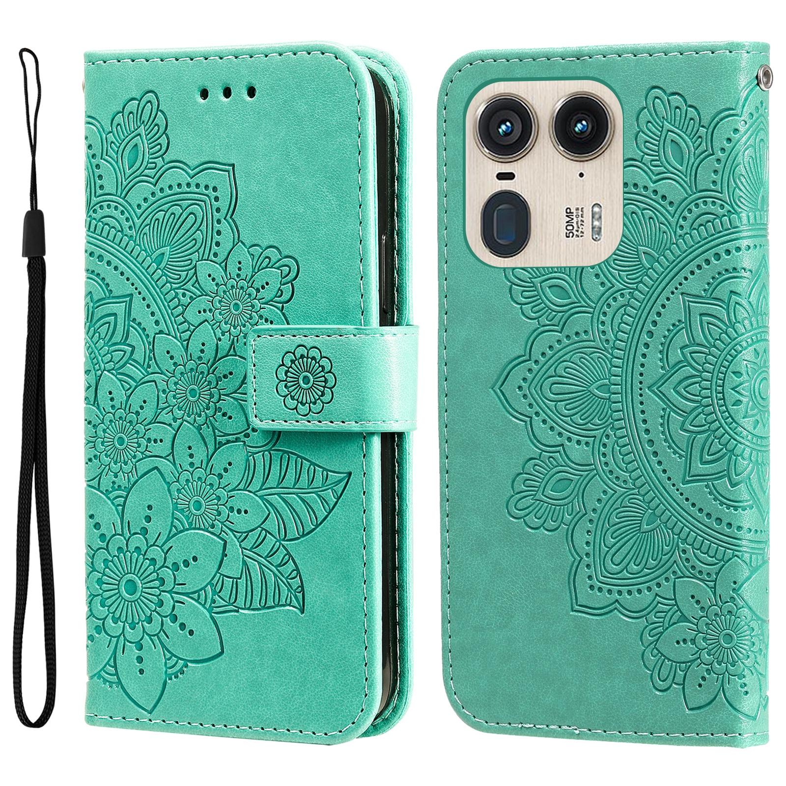 

For Motorola Edge 50 Ultra 5G/Moto X50 Ultra 5G Case Floral Pattern PU Leather Wallet Stand Phone Cover Green