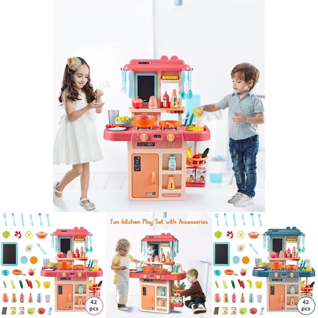 Large Educational Kids Kitchen Toy Set With Realistic Cooking Features And Spray Function