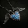 Geometry Silvery Rose Wings Hollow Heart Luminous Stone Pendant Necklace Trendy Versatile Personalized Jewelry Gift