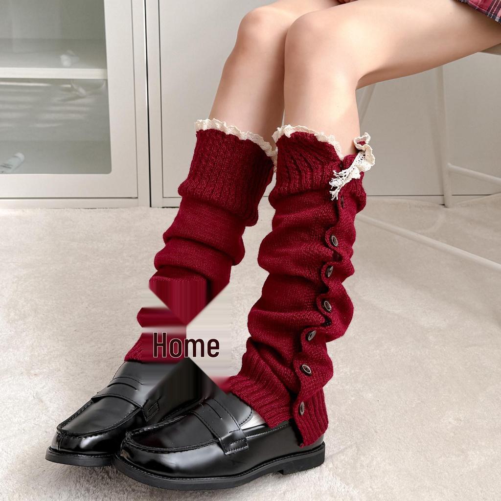 Maillard Rote Spitzensocken für Mädchen - Gemütliche Herbst-/Winter-Strick-Beinwärmer im Y2K-Stil, Perfekt zu Lederschuhen.