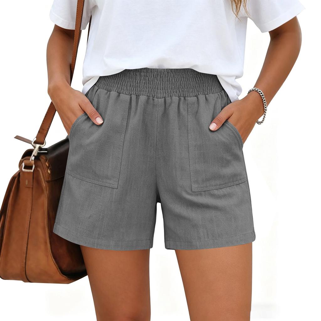 Women Casual High Waisted Wide Leg Linen Shorts With Pockets