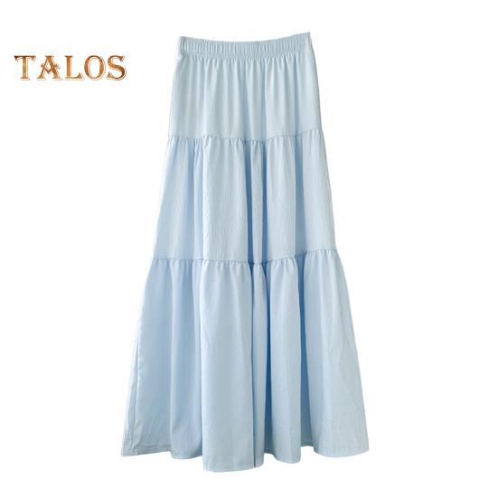 

Женская макси-юбка с эластичной резинкой на высокой талии, оборками и строчкой, большим подолом, длинная юбка, однотонная, трапециевидная, летняя повседневная юбка L синий